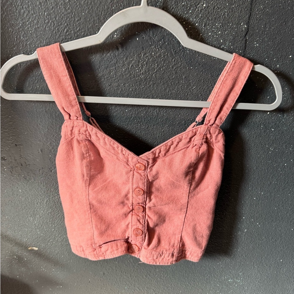 Abercrombie & Fitch Dusty Rose Button-Front Crop Top